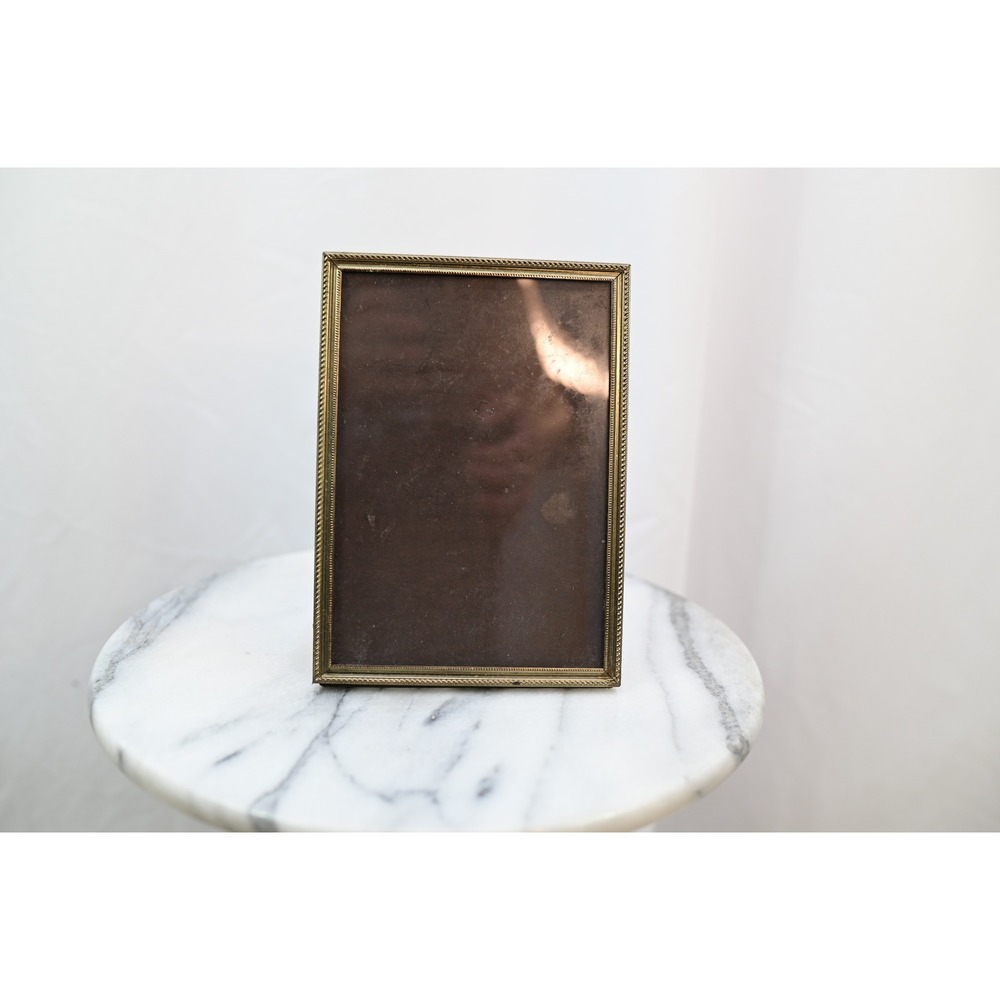 Vintage Brass Tabletop Picture Frame Beaded Border 5x7 Rectangular Gold Tone
